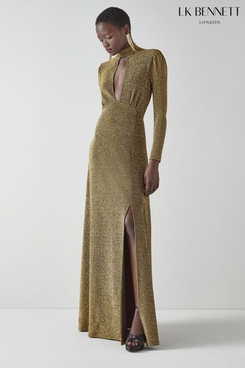 LK Bennett Gold Wilma Metallic Slit-Front Maxi Dress (N30251) | £299