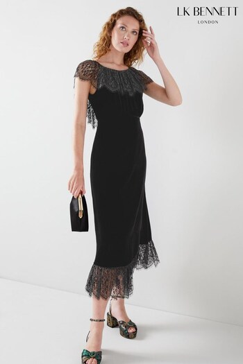 LK Bennett Anouk Velvet And Lace Black Dress (N30255) | £429