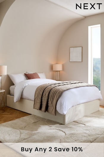 Natural Oyster Soft Velvet Matson Upholstered Ottoman Storage Divan Bed (N30262) | £499 - £575