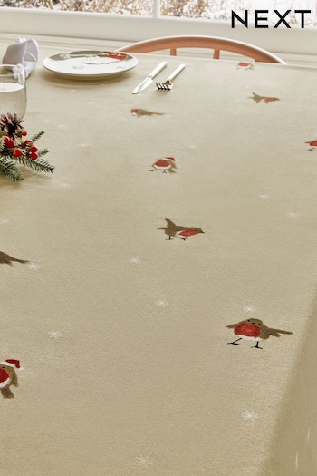 Natural Christmas Robin Table Cloth (N30297) | £26 - £34