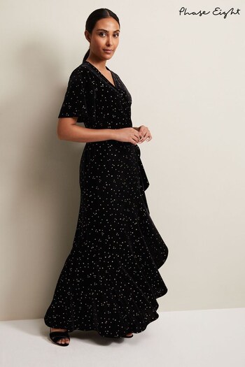 Phase Eight Petite Holly Velvet Star Wrap Black Maxi Dress (N30377) | £159