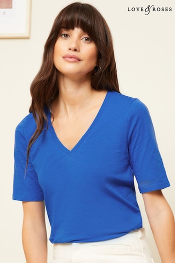 Jack & Jones Premium Marinblå och vitrandig T-shirt Cobalt Blue V Neck Stepped Hem Jersey Top (N30396) | £16