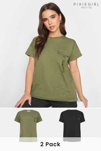 PixieGirl Petite Green Utility T-Shirts 2 Pack (N30399) | £29