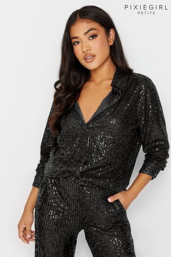 PixieGirl Petite Black Sequin Shirt (N30400) | £45