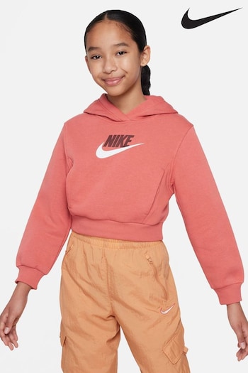 Nike classic Dark Pink Club Fleece Cropped Hoodie (N30446) | £40