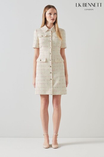 LK Bennett Cream Bellmer Italian Tweed Dress (N30476) | £399