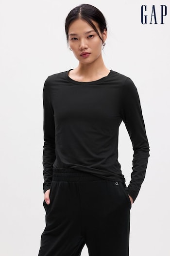 Gap Black Fitted Ruched Long Sleeve Crew Neck Top (N30504) | £30