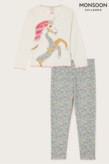 Monsoon Natural Unicorn Ditsy Print Pyjama Set (N30534) | £26 - £30