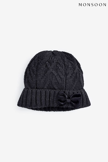 Monsoon Black Sparkly Bow Beanie Hat (N30604) | £13 - £14