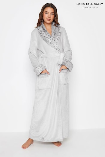 Long Tall Sally Grey Contrast Animal Shawl Collar Maxi Robe (N30608) | £45