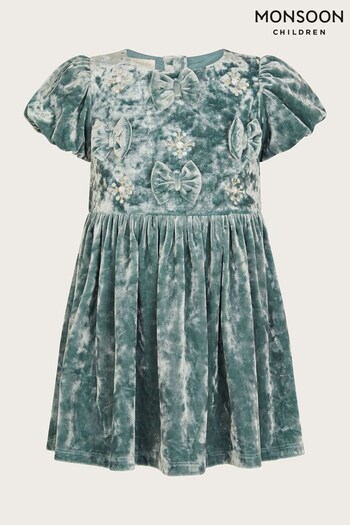Monsoon Green Baby Bow Velvet Dress (N30609) | £32 - £36