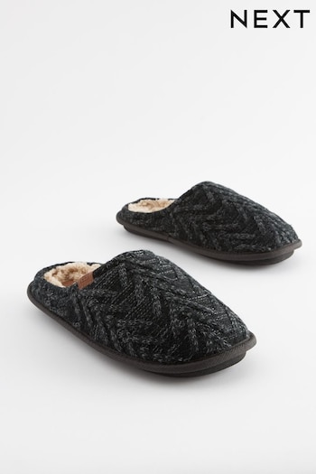 Black/Grey Knitted Mule Slippers (N30613) | £18