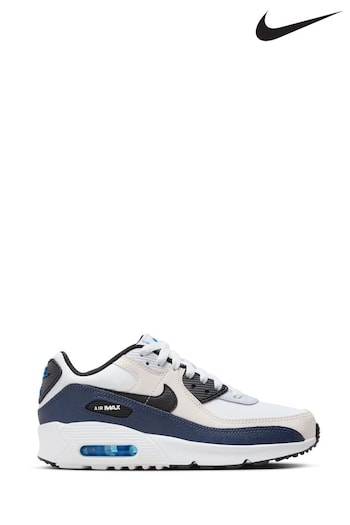 Nike Donna White/Grey/Blue Air Max 90 Youth Trainers (N30624) | £100