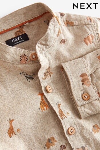 Neutral Long Sleeve Safari Print Grandad Shirt (3mths-7yrs) (N30905) | £11 - £13