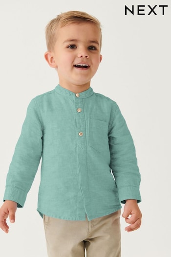 Green Grandad Collar Linen Mix Shirt (3mths-7yrs) (N30907) | £9 - £11