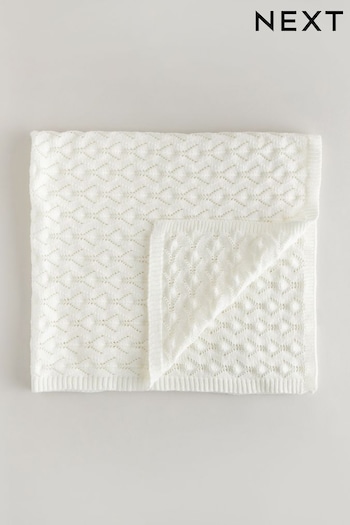White Knitted Pointelle Baby Blanket (N31026) | £18