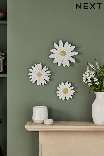 Set of 3 White Daisy Flower Wall Art (N31111) | £20