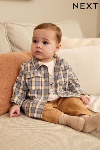 Brown/Blue Baby Tommy Shirt Jacket, T-Shirt And Joggers 3 Piece Set (N31117) | £22 - £24