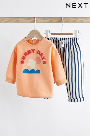 Orange Sunny Days Baby Cosy Sweatshirt and Wide Leg Trousers 2 Piece Set (N31119) | £14 - £16