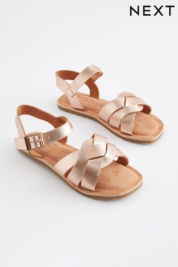 Rose Gold Wide Fit (G) Leather Woven photos Sandals (N31127) | £21 - £28