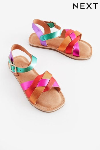 Multi Rainbow Standard Fit (F) Leather Woven Sandals Brown (N31136) | £21 - £28