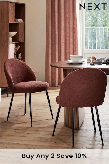 Set of 2 Casual Boucle Rust Brown Newman Black Leg Dining Chairs (N31146) | £230