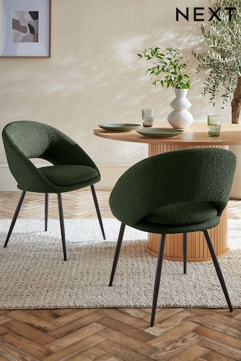 Set of 2 Casual Bouclé Olive Green Hewitt Black Leg Dining Chairs (N31153) | £310