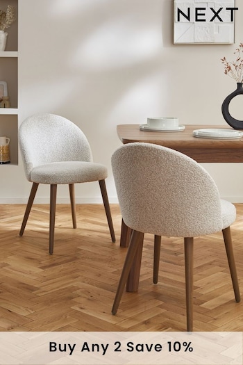 Set of 2 Casual Boucle Light Natural Newman Walnut Effect Leg Dining Chairs (N31159) | £230
