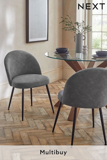 Set of 2 Arona Faux Leather Mid Grey Newman Black Leg Dining Chairs (N31163) | £199