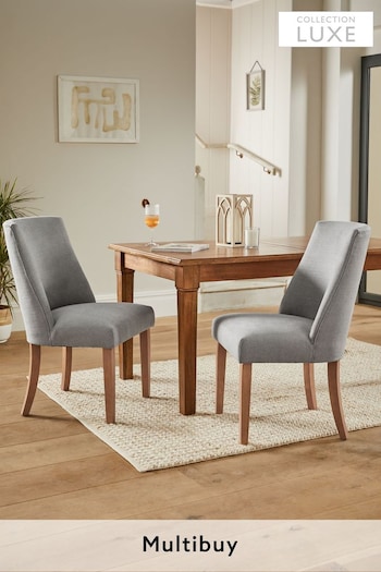 Set of 2 Soft Linen Look Mid Grey Wolton Collection Luxe Light Wood Leg Dining Chairs (N31165) | £299