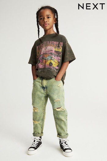 Yellow Distressed Mom Jeans (3-16yrs) (N31185) | £17 - £22