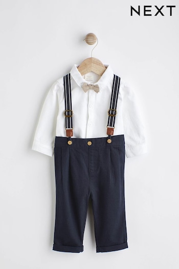Navy Blue Baby Fleece Shirt, Trousers and Braces 3 Piece Set (0mths-2yrs) (N31190) | £24 - £26