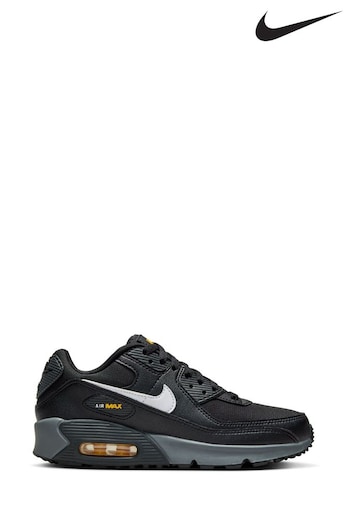 Nike inches Black/White/Orange Air Max 90 Youth Trainers (N31231) | £100