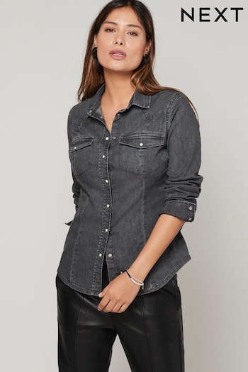 Washed Black Fuller Bust Western Denim Shirt (N31285) | £36