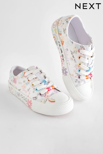 White Scribble Design Standard Fit (F) Star Lace-Up Trainers (N31306) | £22 - £29