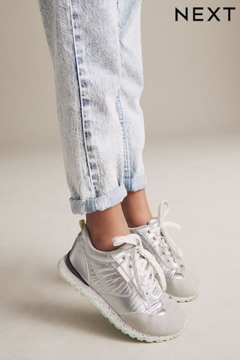 Silver Metallic Lace-Up Trainers (N31326) | £25 - £32