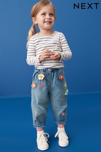 Mid Blue Denim 3D Flower Slouchy Jeans top (3mths-7yrs) (N31337) | £15 - £17