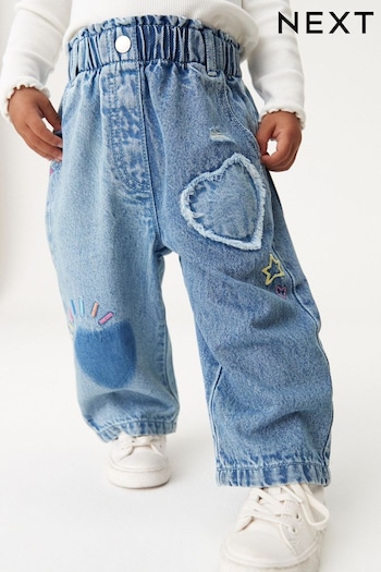Mid Blue Denim Heart Patch Wide Leg forma Jeans (3mths-7yrs) (N31341) | £14 - £16