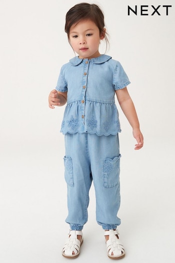 Denim Broderie Shirt layered and Trousers Set (3mths-7yrs) (N31351) | £22 - £26