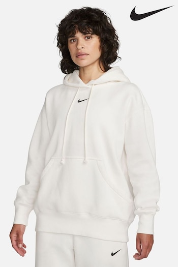 Nike White Phoenix Fleece Oversized Mini Swoosh Pullover Hoodie (N31445) | £60