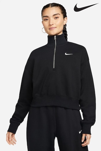 Nike Black Phoenix Fleece Half Zip Mini Swoosh Cropped Sweatshirt (N31447) | £60