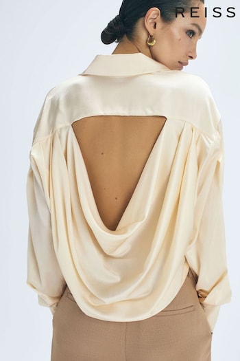 Reiss Cream Fleur Atelier Silk Drape Back Shirt (N31474) | £345