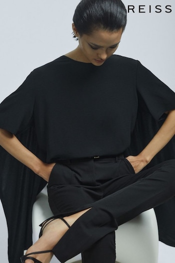 Reiss Black Florence Atelier Satin Cape Style Top (N31475) | £275