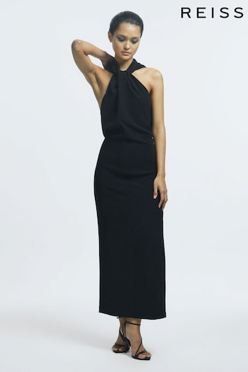 Reiss Black Talulah Atelier Halter Neck Midi Dress (N31482) | £345