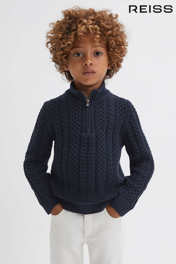 Reiss Navy Bantham Junior Slim Fit Knitted Half-Zip Jumper (N31488) | £38