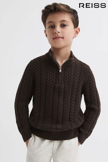 Reiss Chocolate Bantham Junior Slim Fit Knitted Half-Zip Jumper (N31489) | £38