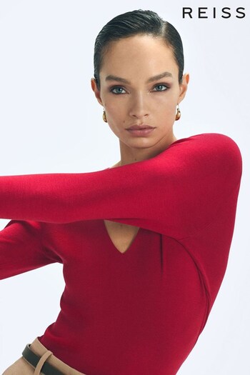 Reiss Red Madeleine Atelier Silk V-Neck Top (N31499) | £155