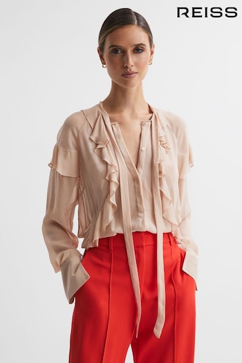 Reiss Nude Winnie Sheer Ruffle Blouse (N31501) | £148