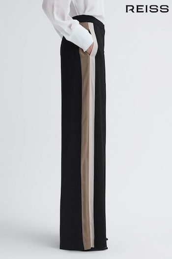 Reiss Black Poppie Wide Leg Side Stripe Trousers (N31510) | £168