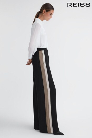 Reiss Black Poppie Petite Wide Leg Side Stripe Trousers (N31517) | £168